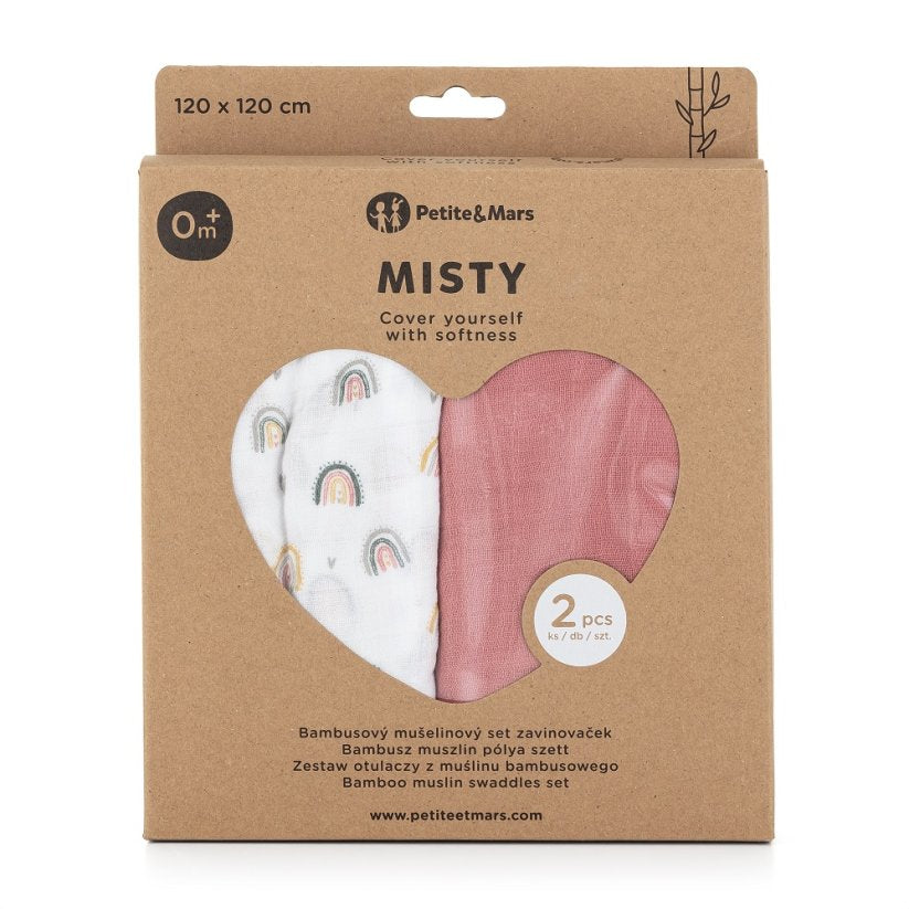 Petite&Mars set scutece bambus muselina Misty 120x120 cm 2 buc 