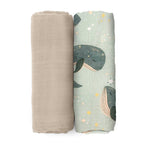Petite&Mars set scutece bambus muselina Misty 120x120 cm 2 buc Whale Song