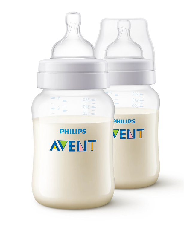 Philips Avent biberon anti-colic 260 ml cu tetina silicon debit 2 pentru 1m+ 2 buc