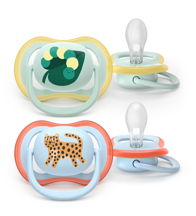 Philips Avent suzeta silicon Ultra Air 0-6  luni 2 buc Boy Blue-Green Leopard-Frunza