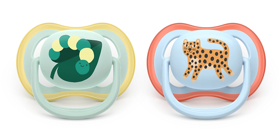Philips Avent suzeta silicon Ultra Air 0-6  luni 2 buc Boy Blue-Green Leopard-Frunza