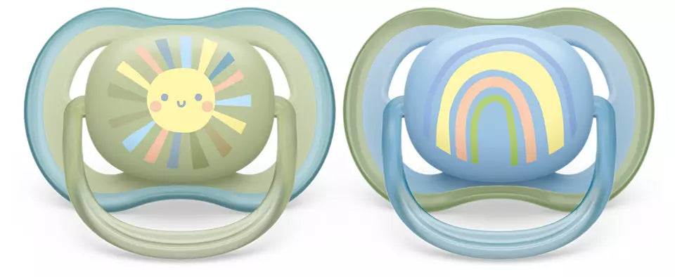 Philips Avent suzeta silicon Ultra Air 0-6 luni 2 buc Boy curcubeu