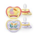 Philips Avent suzeta silicon Ultra Air 0-6  luni 2 buc Girl Yellow-Purple Papagal-Fluture