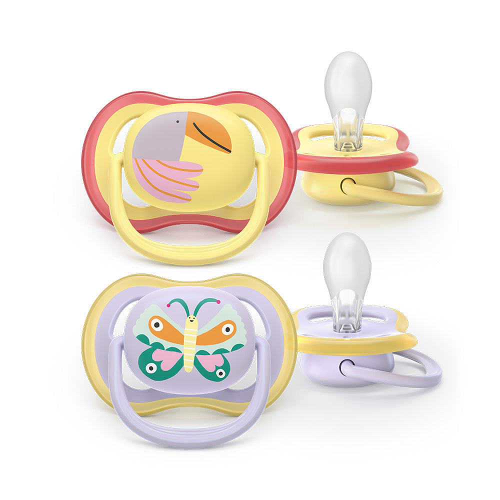 Philips Avent suzeta silicon Ultra Air 0-6  luni 2 buc Girl Yellow-Purple Papagal-Fluture