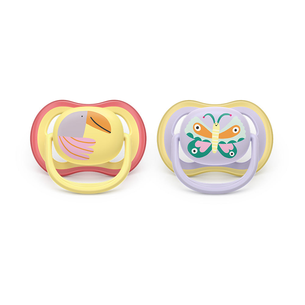 Philips Avent suzeta silicon Ultra Air 0-6  luni 2 buc Girl Yellow-Purple Papagal-Fluture