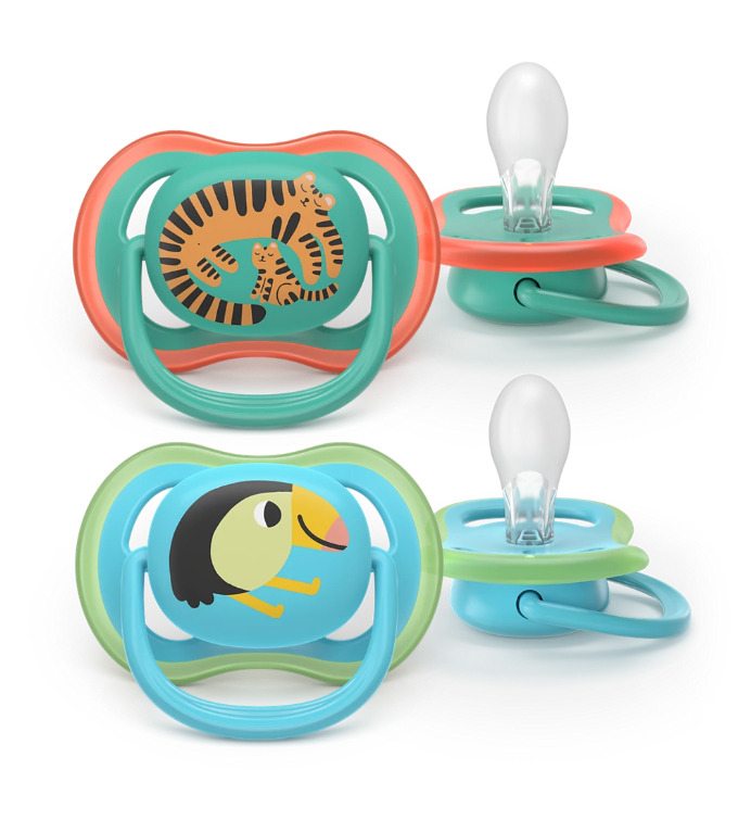 Philips Avent suzeta silicon Ultra Air 6-18  luni 2 buc Boy Verde-Albastru Tigru-Papagal