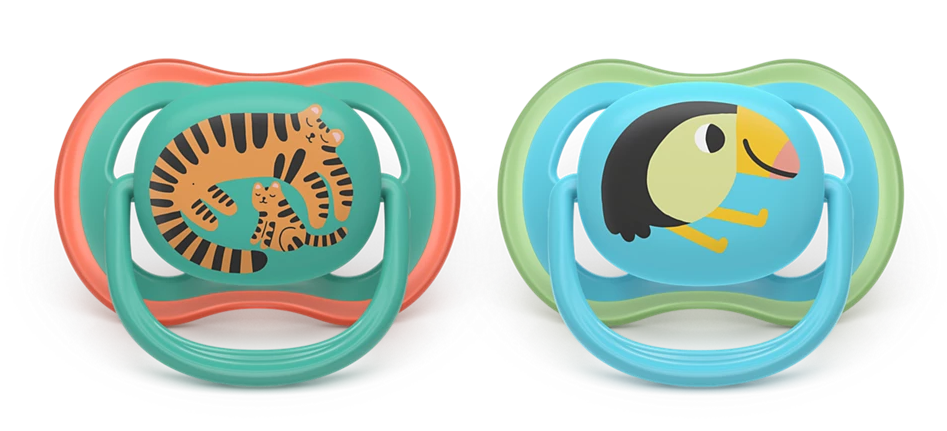 Philips Avent suzeta silicon Ultra Air 6-18  luni 2 buc Boy Verde-Albastru Tigru-Papagal