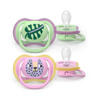 Philips Avent suzeta silicon Ultra Air 6-18  luni 2 buc Roz/Green Leopard-Frunza