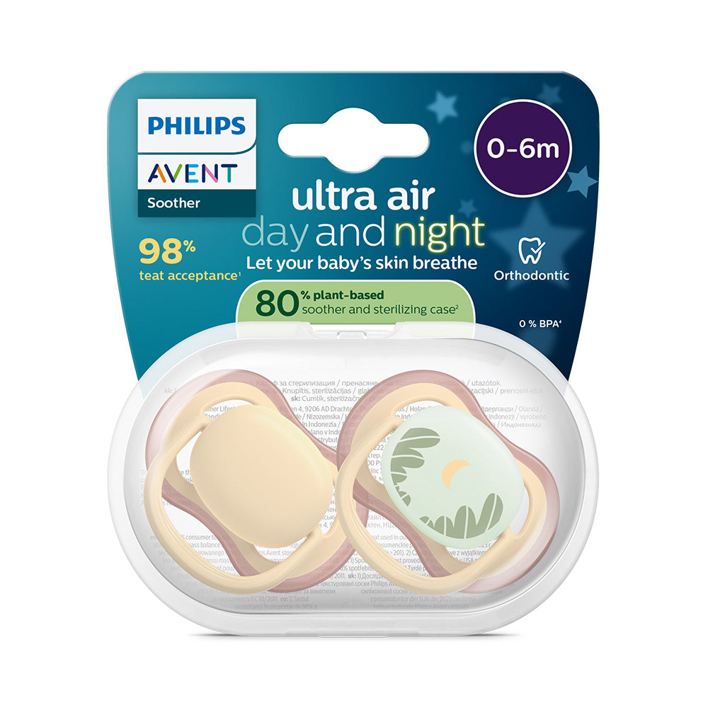 Philips Avent suzeta silicon Ultra Air Day and Night 0-6  luni 2 buc Neutral