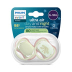Philips Avent suzeta silicon Ultra Air Day and Night 6-18  luni 2 buc Neutral Vernil