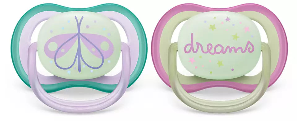 Philips Avent suzeta silicon Ultra Air Nighttime 0-6  luni 2 buc Girl animal