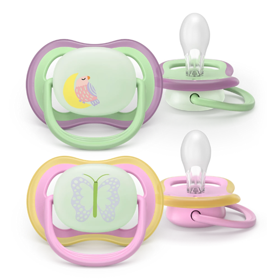 Philips Avent suzeta silicon Ultra Air NightTime 6-18 luni 2 buc Girl Pasare-Fluture Imagine principală a produsului