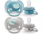 Philips Avent suzeta silicon Ultra Soft 0-6 luni 2 buc Albastru cu pasare si frunza