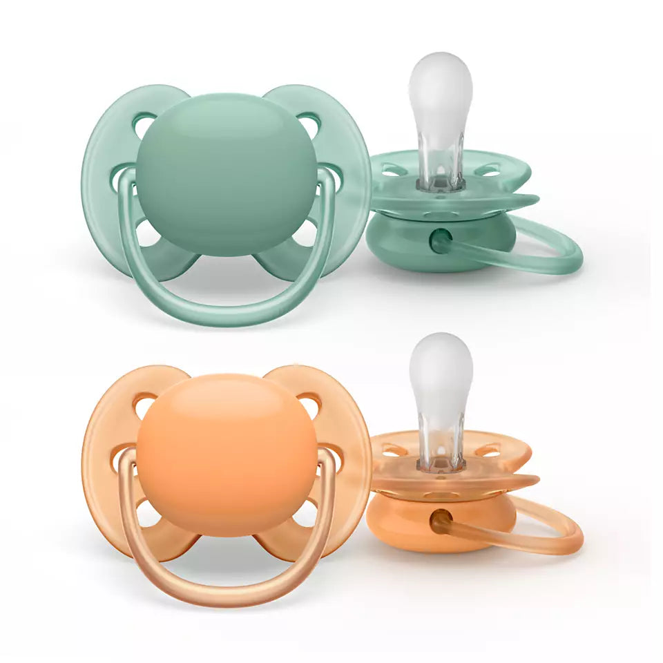 Philips Avent suzeta silicon Ultra Soft 0-6 luni 2 buc Menta-Portocaliu Imagine principală a produsului