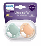 Philips Avent suzeta silicon Ultra Soft 0-6 luni 2 buc Menta-Portocaliu