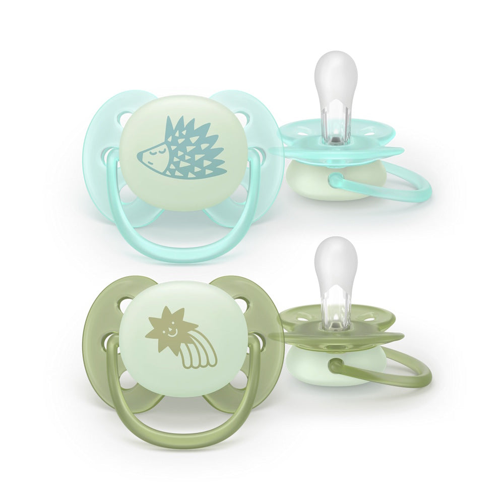 Philips Avent suzeta silicon Ultra Soft Nighttime 0-6 luni+ 2 buc Boy arici cu cometa