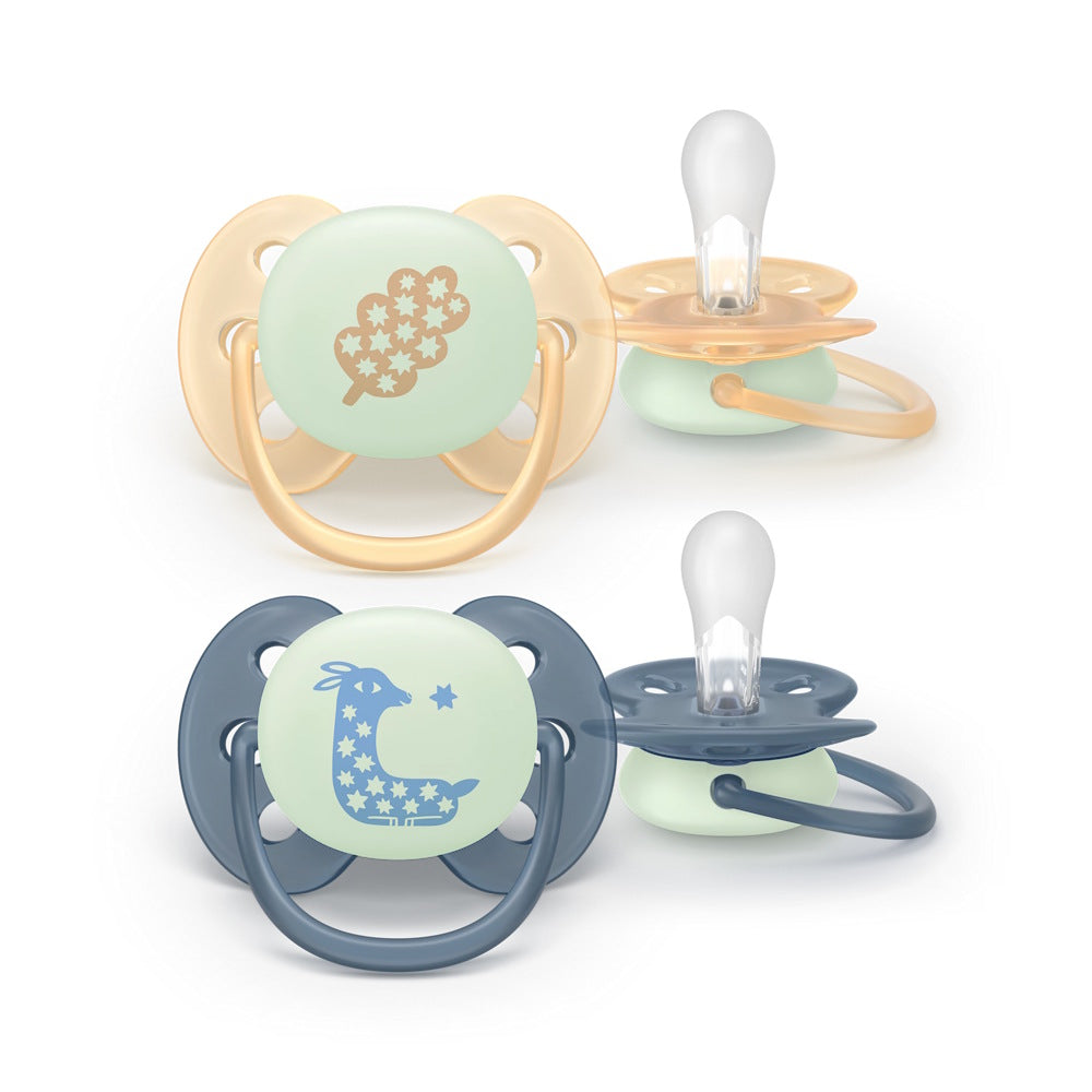 Philips Avent suzeta silicon Ultra Soft Nighttime 6-18 luni+ 2 buc Boy caprioara si frunza