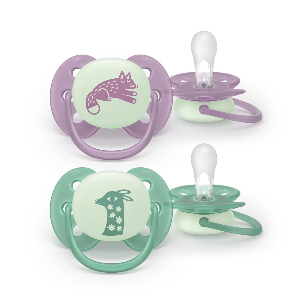 Philips Avent suzeta silicon Ultra Soft Nighttime 6-18 luni+ 2 buc Girl caprioara si vulpe Imagine principală a produsului