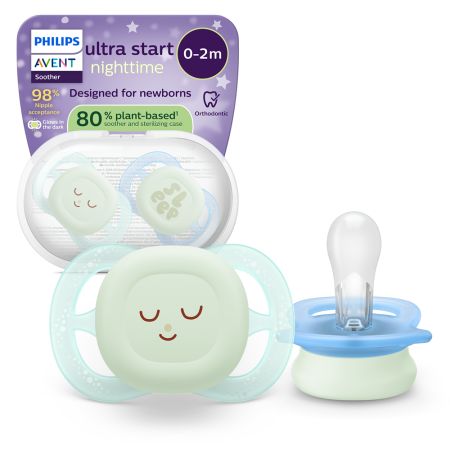 Philips Avent suzeta silicon Ultra Start Nighttime 0-2 luni 2 buc Boy cu SLEEP