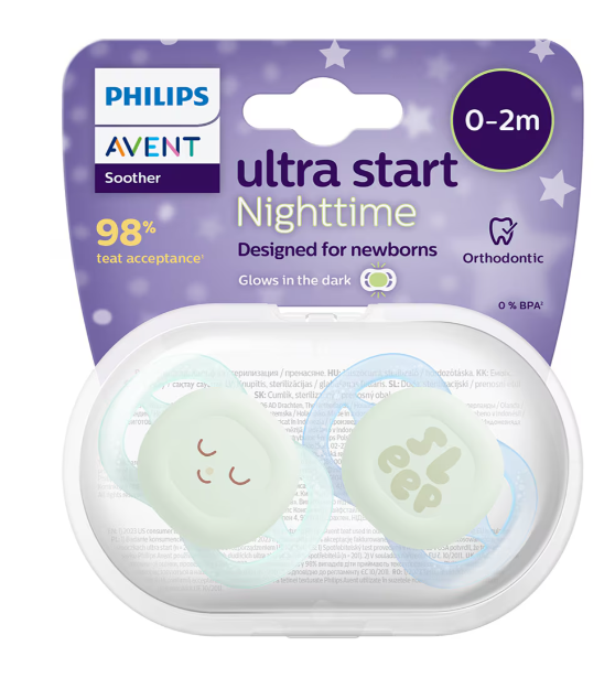 Philips Avent suzeta silicon Ultra Start Nighttime 0-2 luni 2 buc Boy