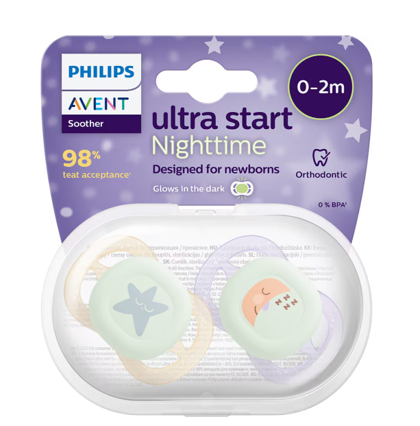 Philips Avent suzeta silicon Ultra Start Nighttime 0-2 luni 2 buc Girl cu model
