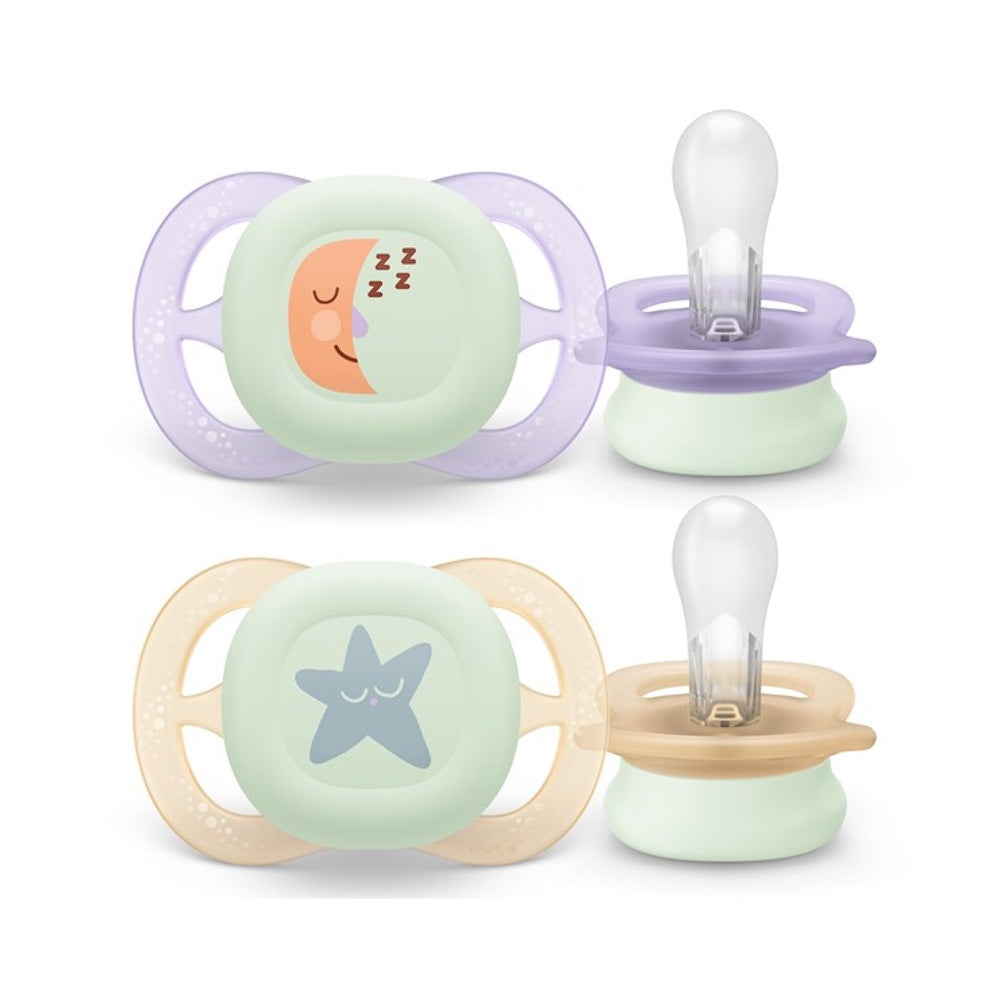 Philips Avent suzeta silicon Ultra Start Nighttime 0-2 luni 2 buc Girl cu luna si stea Imagine secundară a produsului