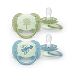 Philips Avent suzeta silicon Ultra Soft Nighttime 18m+ 2 buc Boy cu brad si pasare