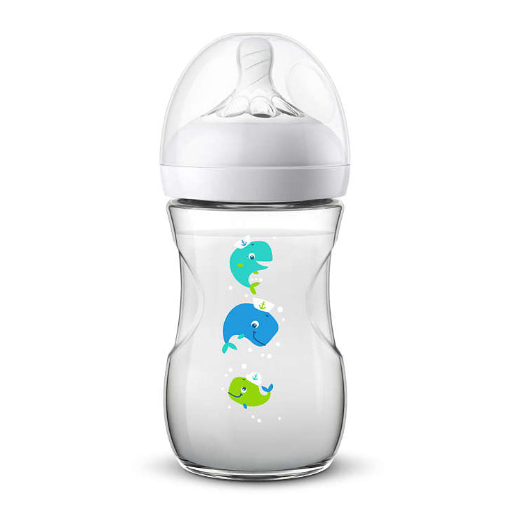 Philips Avent biberon Natural 260 ml cu tetina silicon debit lent 1m+ Balena SCF070-23 01