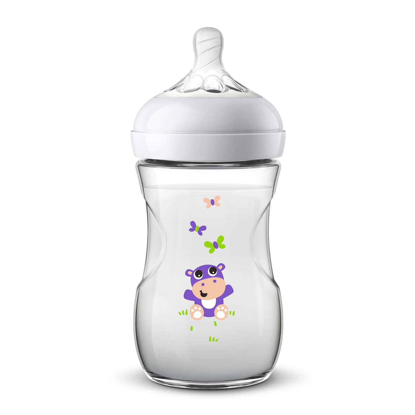 Philips Avent biberon Natural 260 ml cu tetina silicon debit lent 1m+ Hipopotam SCF070-22 02