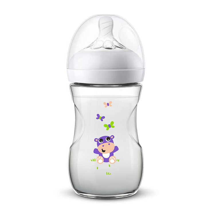 Philips Avent biberon Natural 260 ml cu tetina silicon debit lent 1m+ Hipopotam SCF070-22 01