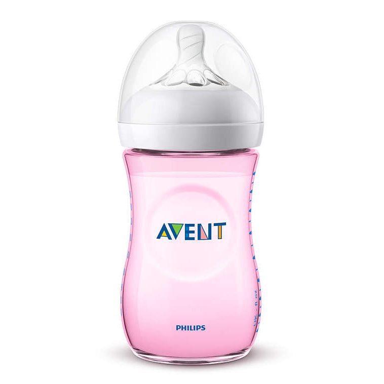 Philips Avent biberon Natural 260 ml cu tetina silicon debit lent 1m+ Roz SCF034-17 01
