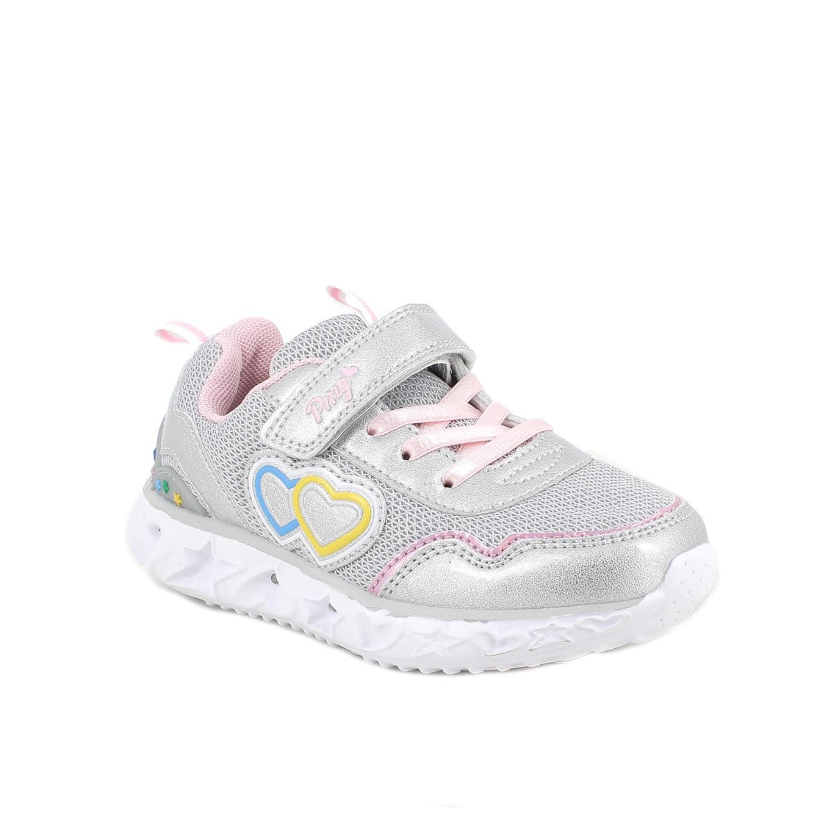 Primigi pantofi fete sport cu LED 27-32 Pearly Grey-Silver cu inimioare Imagine principală a produsului