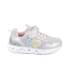 Primigi pantofi fete sport cu LED 27-32 Pearly Grey-Silver cu inimioare