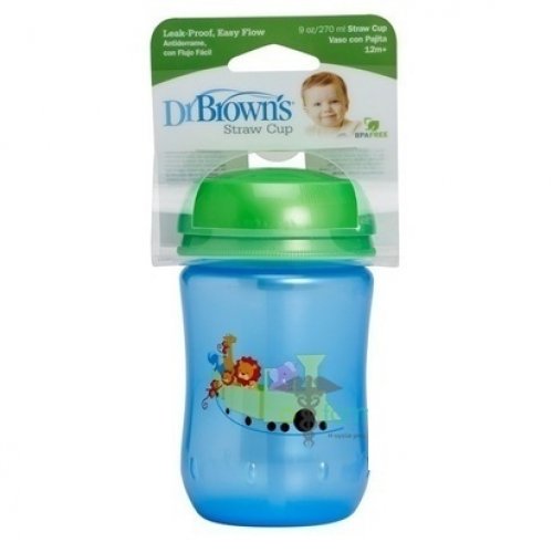 Dr.Brown's Canita cu pai si capac de 270 ml pentru 12m+ Albastru