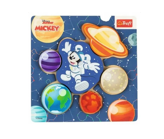 Trefl Wooden jucarie din lemn puzzle 12m+ Mickey cosmonaut