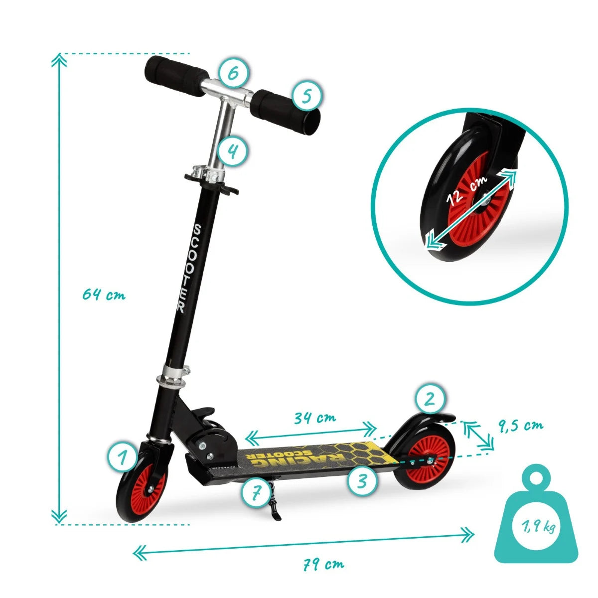 QKids trotineta copii aluminiu FLO 3 ani+ Black Imagine secundară a produsului