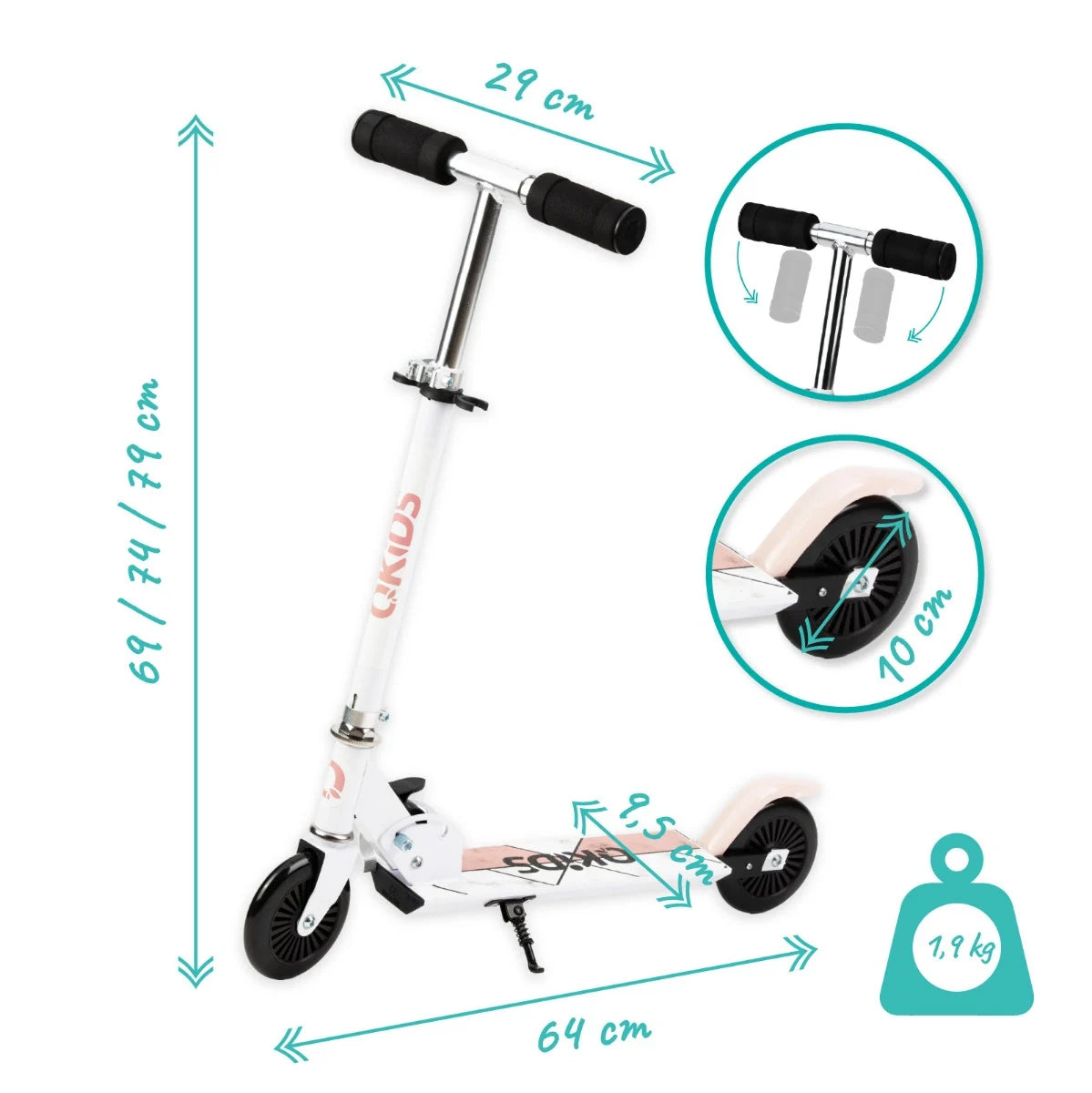 QKids trotineta copii aluminiu FLO 3 ani+ Pink Imagine secundară a produsului