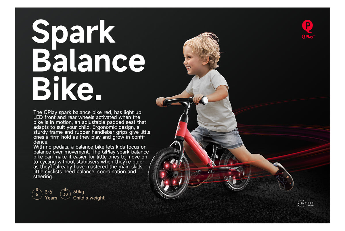 QPlay bicicleta de echilibru fara pedale 12" SPARK cu LED 3-6 ani Blue
