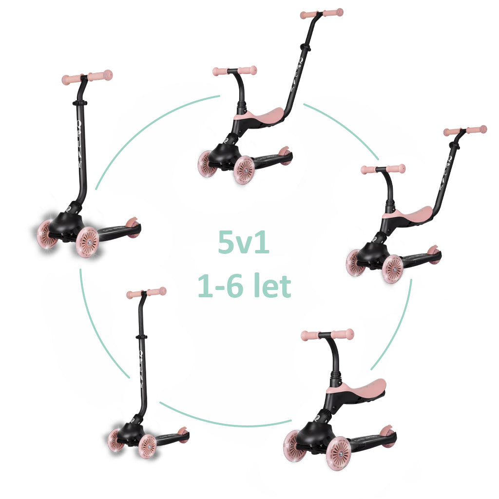 QPlay bicicleta si trotineta 2in1 Sema Evo LED 1-6 ani Coral Pink Imagine principală a produsului