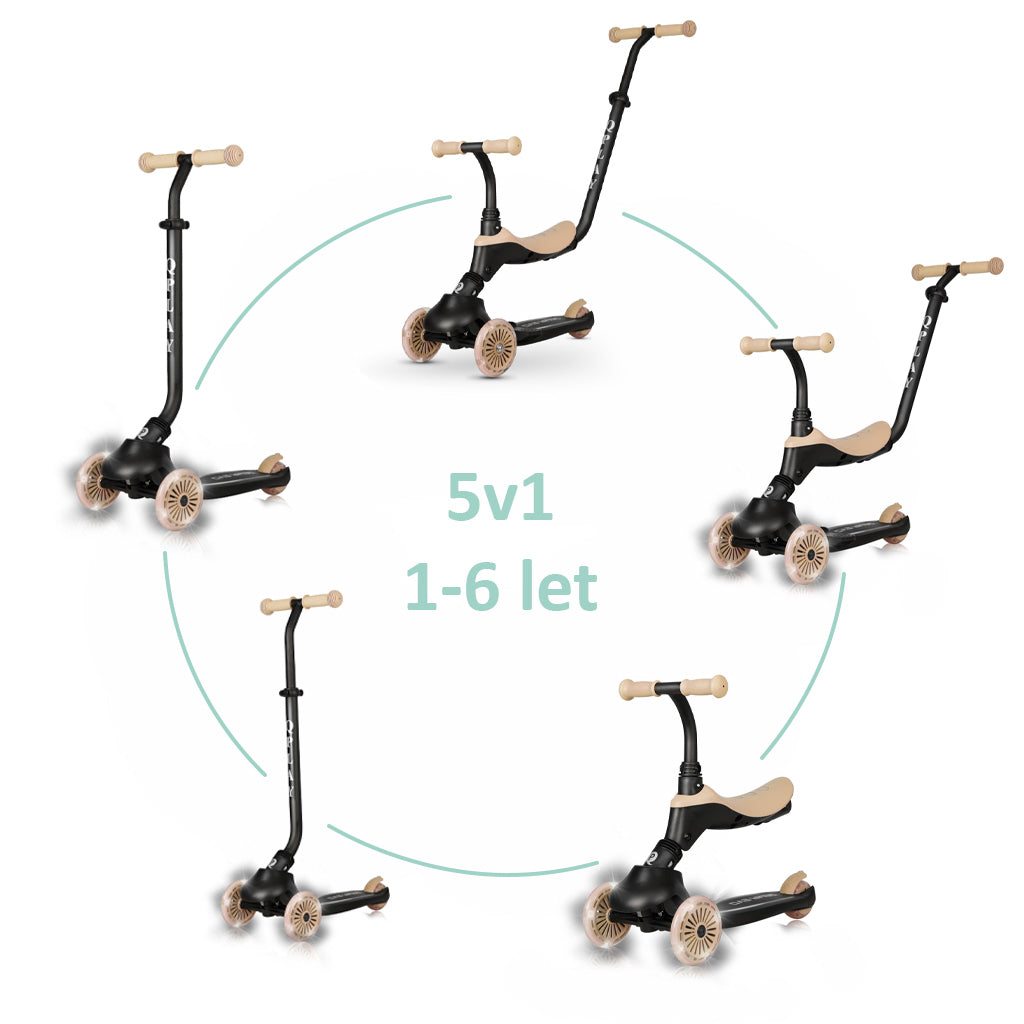 QPlay bicicleta si trotineta 2in1 Sema Evo LED 1-6 ani Khaki Imagine principală a produsului