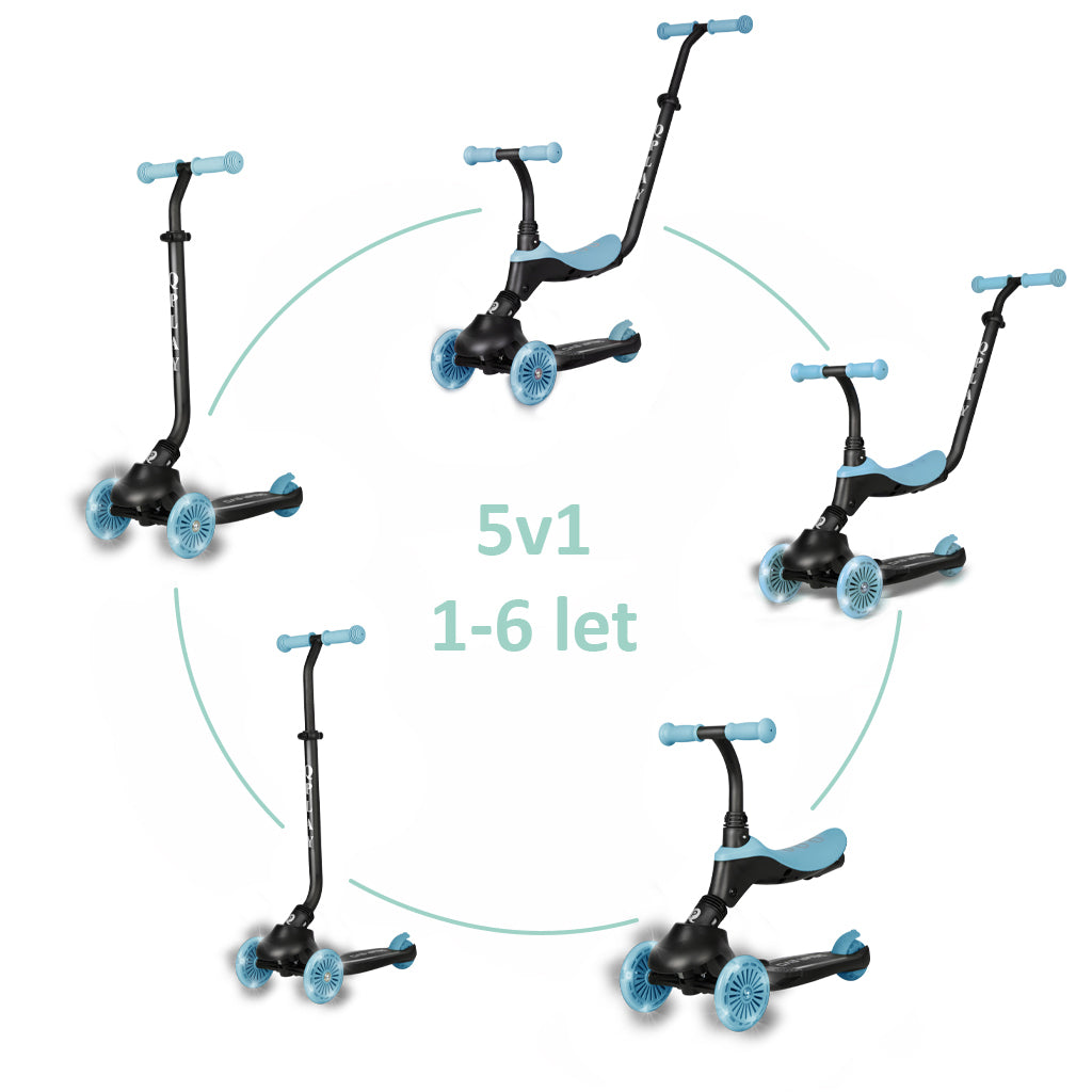 QPlay bicicleta si trotineta 2in1 Sema Evo LED 1-6 ani Sky Blue Imagine principală a produsului