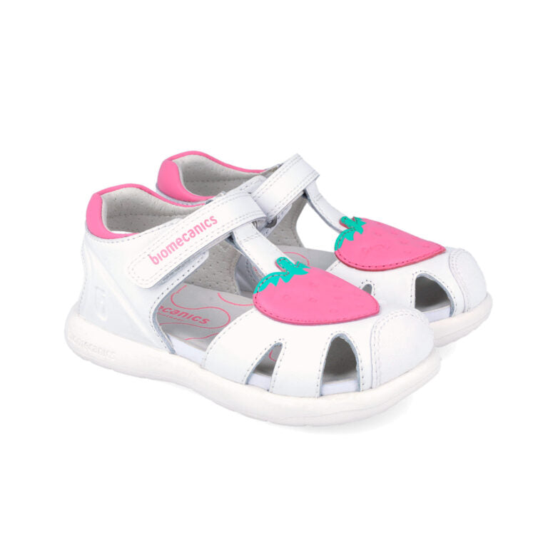 Biomecanics sandale fete Fresa 25-32 Napa Blanco cu capsuna