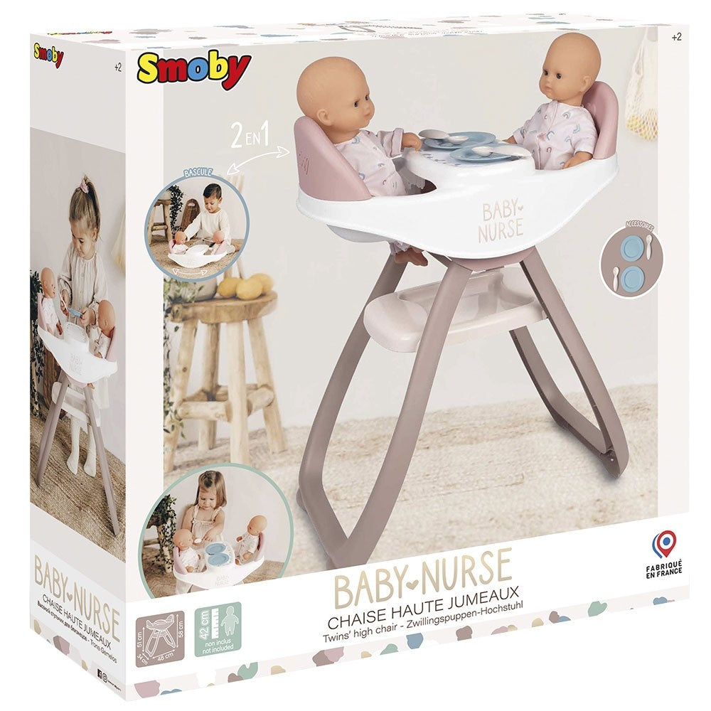 Smoby Scaun de masa pentru papusi Baby Nurse Twin 2in1 2 ani+ Maro