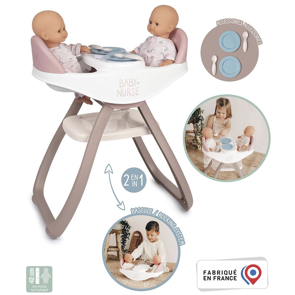 Smoby Scaun de masa pentru papusi Baby Nurse Twin 2in1 2 ani+ Maro