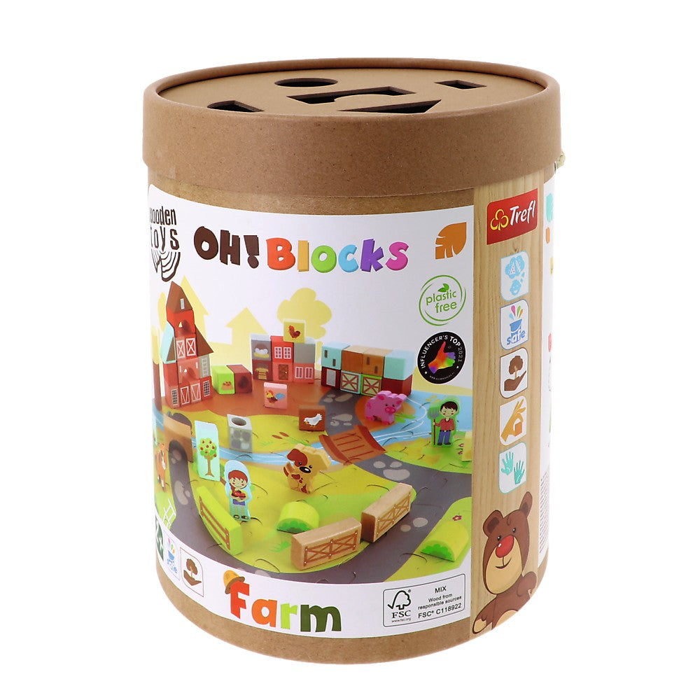 Trefl Wooden jucarie din lemn set de constructii 2 ani+ Oh! Blocks Farm