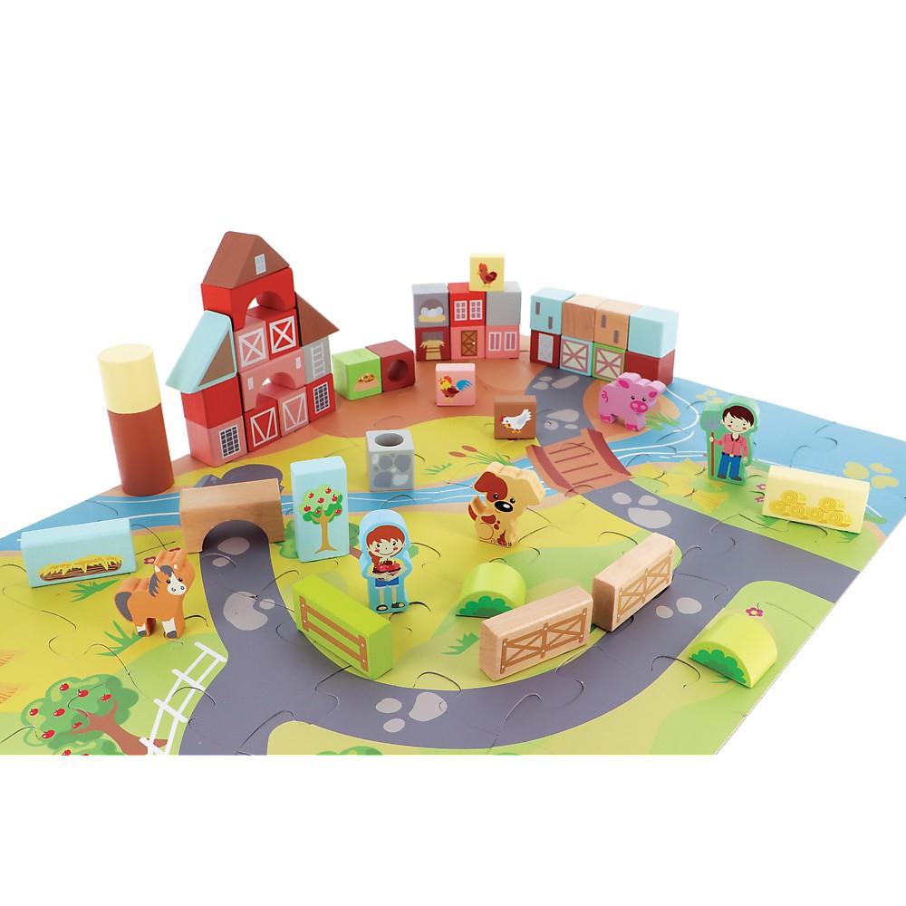 Trefl Wooden jucarie din lemn set de constructii 2 ani+ Oh! Blocks Farm