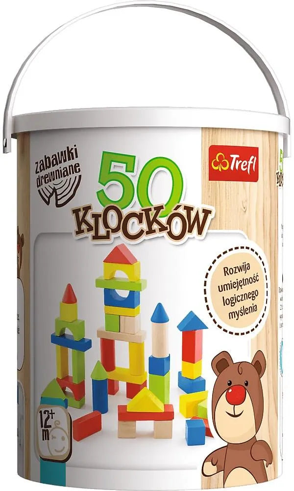 Trefl Wooden jucarie din lemn set de constructii 12m+ 50 piese