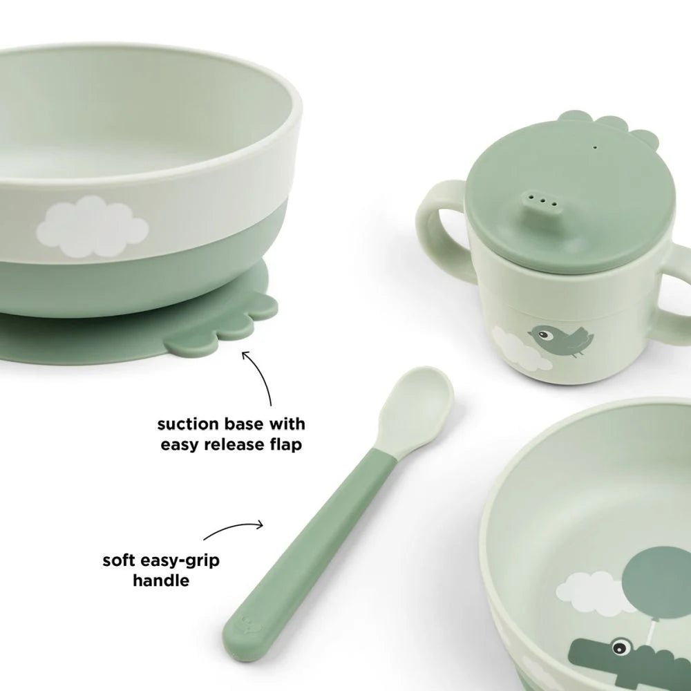 Done by Deer set pentru primele mese cu ventuza Foodie 0m+ Happy Clouds Green