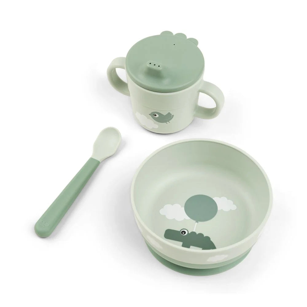 Done by Deer set pentru primele mese cu ventuza Foodie 0m+ Happy Clouds Green
