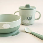 Done by Deer set pentru primele mese cu ventuza Foodie 0m+ Happy Clouds Green